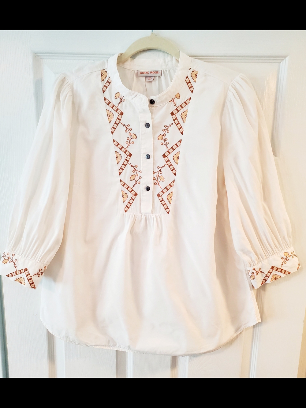Knox Rose Cream Embroidered Peasant Blouse with Brown Detail - Picture 2 of 9
